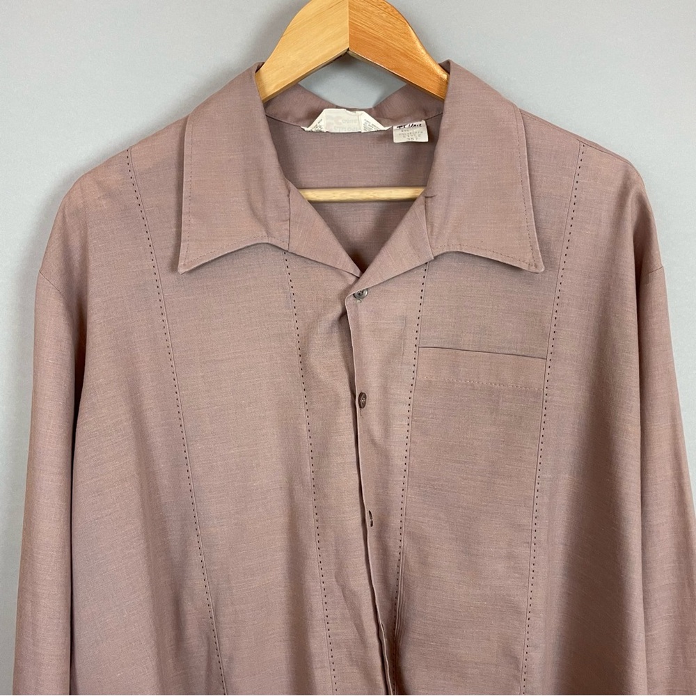 Vintage Shirt Men Embroidery 2X Tall Long Sleeve Mauve Button-Up Pointed Collar - Picture 4 of 11